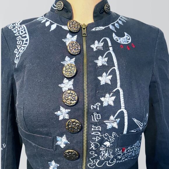 NWT Vintage AllSaints Extremely Rare Embroidered Symbols Angels Crop Jacket - Picture 4 of 12